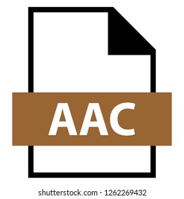 Filename extension icon AAC Advanced Audio Coding file format created in flat style. The sign depicts a white sheet of paper with a curved corner and a colored rectangle with the name of the file.