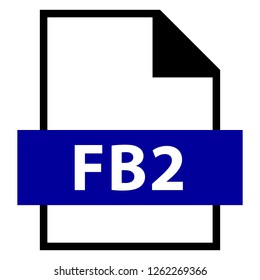 Filename extension icon FB2 fiction book or feed book file format created in flat style. The sign depicts a white sheet of paper with a curved corner and a colored rectangle with the name of the file.