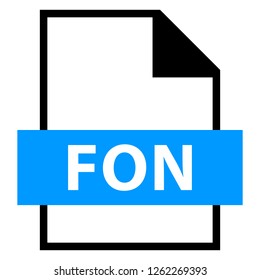 Filename extension icon FON Font file format created in flat style. The sign depicts a white sheet of paper with a curved corner and a colored rectangle with the name of the file.