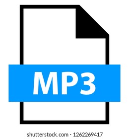 Filename extension icon MP3 MPEG Audio Layer III file format created in flat style. The sign depicts a white sheet of paper with a curved corner and a colored rectangle with the name of the file.