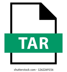 Filename extension icon TAR tape archive file format created in flat style. The sign depicts a white sheet of paper with a curved corner and a colored rectangle with the name of the file.