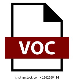 Filename extension icon VOC Creative Voice file format created in flat style. The sign depicts a white sheet of paper with a curved corner and a colored rectangle with the name of the file.