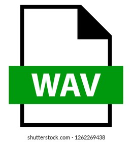 Filename extension icon WAV or WAVE Waveform Audio file format created in flat style. The sign depicts a white sheet of paper with a curved corner and a colored rectangle with the name of the file.