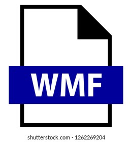 Filename extension icon WMF MetaFile file format created in flat style. The sign depicts a white sheet of paper with a curved corner and a colored rectangle with the name of the file. 