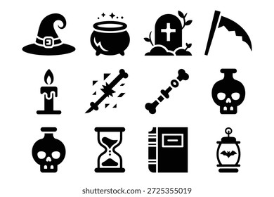 Filename hint: '10'. Focus only on what is visible.Title: Halloween icons witch cauldron