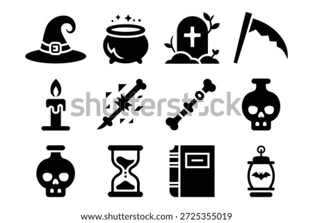Filename hint: '10'. Focus only on what is visible.Title: Halloween icons witch cauldron