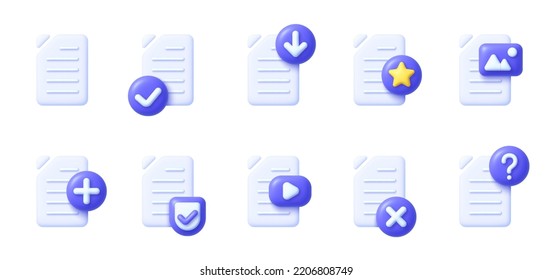 Files 3D Big Set. Vector files. Business icon. Check mark icon. Icon for web design. Vector illustrator