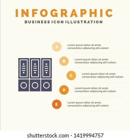 Files, Archive, Data, Database, Documents, Folders Solid Icon Infographics 5 Steps Presentation Background