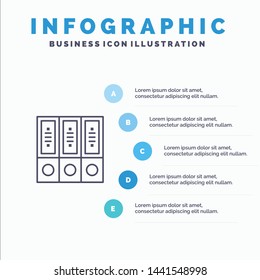 Files, Archive, Data, Database, Documents, Folders Line icon with 5 steps presentation infographics Background