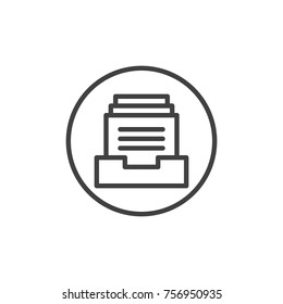Files in box line icon, outline vector sign, linear style pictogram isolated on white. Document archive symbol, logo illustration. Editable stroke
