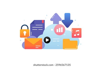 Files in Cloud Storage System. Cloud Computing and Database Service. Online Server to Store and Share Data Illustration.