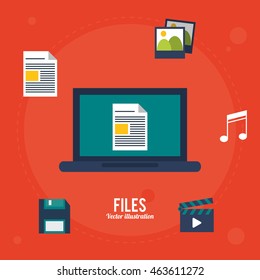 Files concept represented by laptop and icon set. Colorfull and flat illustration.