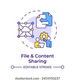 Files and content sharing multi color concept icon. Business management software. Round shape line illustration. Abstract idea. Graphic design. Easy to use in infographic, presentation