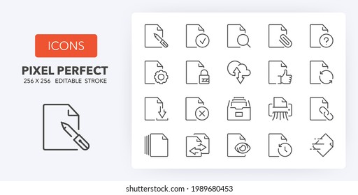 Files and documents flow. Thin line icon set. Outline symbol collection. Editable vector stroke. 256x256 Pixel Perfect scalable to 128px, 64px...