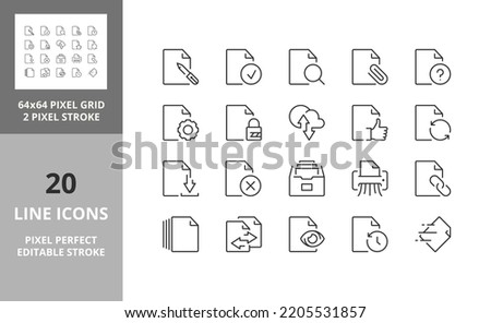 Files and documents flow Thin line icon set. Outline symbol collection. Editable vector stroke. 64 and 256 Pixel Perfect scalable to 128px
