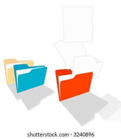 Los archivos vuelan desde una colorida carpeta de archivos y se convierten en... ¡¡¡copyspace!!!