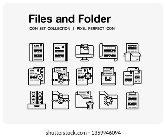 Files and folder Icons Set. UI Pixel Perfect Well-crafted Vector Thin Line Icons. The illustrations are a vector.