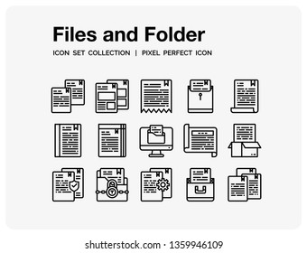 Files and folder Icons Set. UI Pixel Perfect Well-crafted Vector Thin Line Icons. The illustrations are a vector.