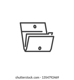Files folder line icon. Dossier folder linear style sign for mobile concept and web design. Open folder with documents outline vector icon. Symbol, logo illustration. Pixel perfect vector graphics