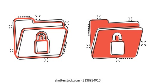 Files folder permission icon in comic style. Document access cartoon vector illustration on isolated background. Secret archive splash effect sign business concept.