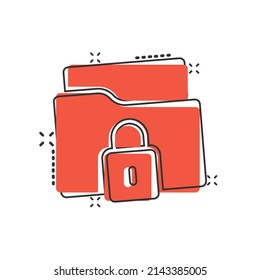 Icono de permiso de carpeta de archivos con estilo de cómic. Ilustración vectorial de acceso a documentos sobre fondo aislado. Concepto de negocio de signo de efecto de salpicadura de archivo secreto.