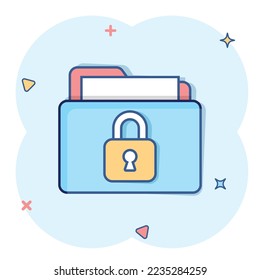 Files folder permission icon in comic style. Document access cartoon vector illustration on isolated background. Secret archive splash effect sign business concept.