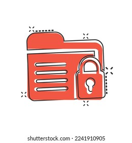 Files folder permission icon in comic style. Document access cartoon vector illustration on isolated background. Secret archive splash effect sign business concept.