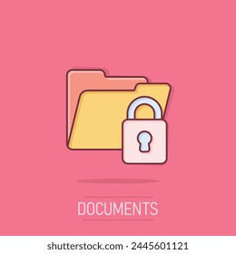 Files folder permission icon in comic style. Document access cartoon vector illustration on isolated background. Secret archive splash effect sign business concept.