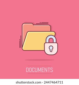 Files folder permission icon in comic style. Document access cartoon vector illustration on isolated background. Secret archive splash effect sign business concept.