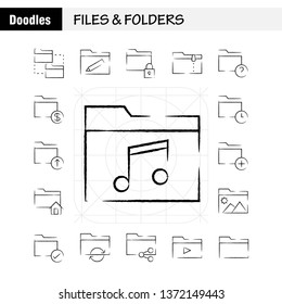 Files And Folders Hand Drawn Icon Pack For Designers And Developers. Icons Of Connect, Folder, Network, Files, Edit, Folder, Pencil, Write, Vector