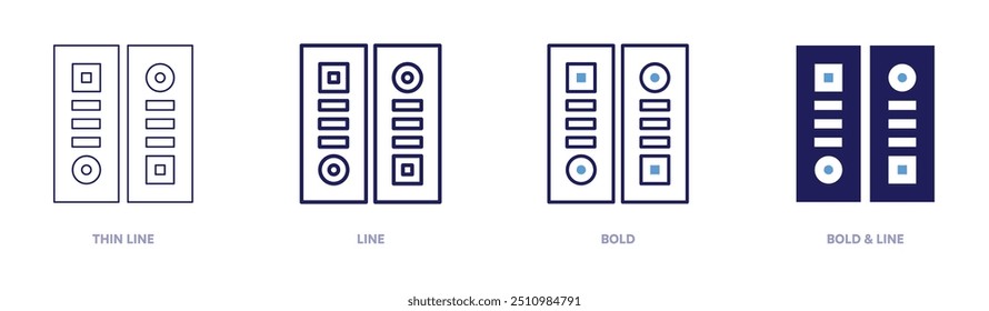 Files and folders icon in 4 different styles. Thin Line, Line, Bold, and Bold Line. Duotone style. Editable stroke.