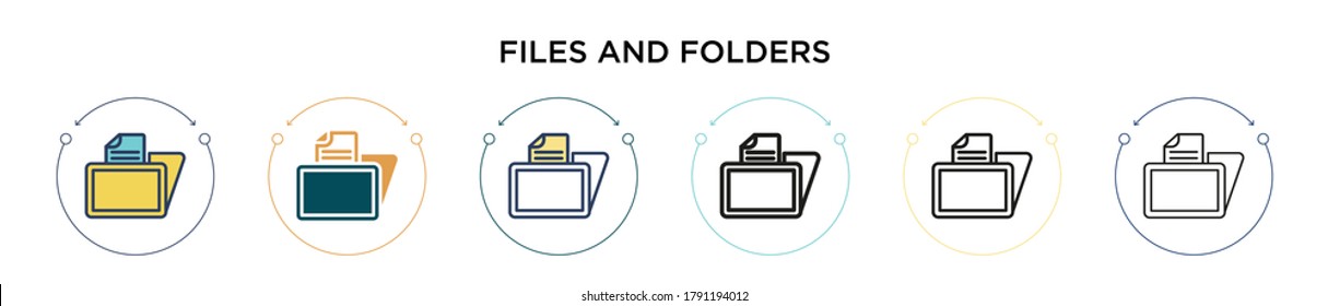 Files and folders icon in filled, thin line, outline and stroke style. Vector illustration of two colored and black files and folders vector icons designs can be used for mobile, ui, web