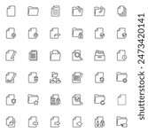 Files and folders line icons set. linear style symbols collection, outline signs pack. Document files vector graphics. Set includes icons as archive folder download, document with checkmark,