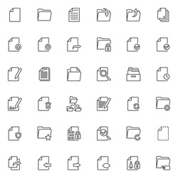 Files and folders line icons set. linear style symbols collection, outline signs pack. Document files vector graphics. Set includes icons as archive folder download, document with checkmark,