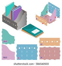 Files, folders, paper stack, storage boxes, isometric set,  DIY die-stamping container package