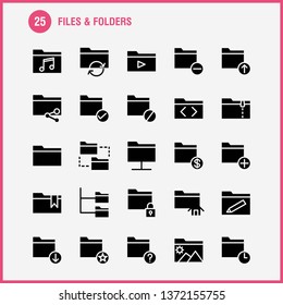 Files And Folders Solid Glyph Icon Pack For Designers And Developers. Icons Of Connect, Folder, Network, Files, Edit, Folder, Pencil, Write, Vector