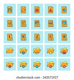 Files and folders. Vector icon set in flat design style. For web site design and mobile apps.