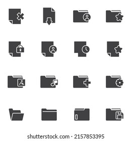 Files and folders vector icons set, modern solid symbol collection, filled style pictogram pack. Signs, logo illustration. Set includes icons as document file, media folder, image gallery, music