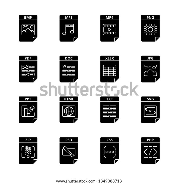 Files Format Glyph Icons Set Multimedia Stock Vector Royalty Free 1349088713