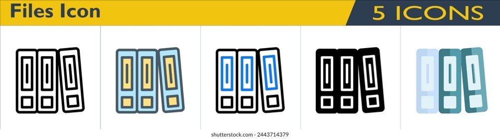 Files icon with 5 styles (outline, color lineal, color outline, solid and color)