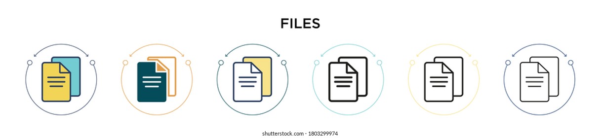 Files icon in filled, thin line, outline and stroke style. Vector illustration of two colored and black files vector icons designs can be used for mobile, ui, web