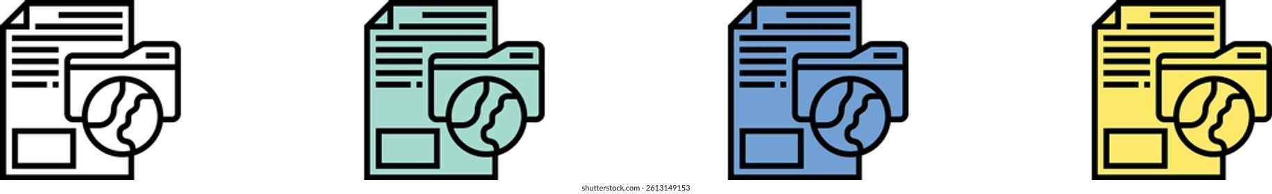 files icon. Outline, Green, Blue and Yellow Style Design Isolated On White Background