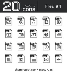 Files icon set 4 ( jpg . avi . mp3 . mov . dll . zip . raw . eps . html . pdf . doc . csv . ppt . gif . exe . png . xls . txt . eml . wav )