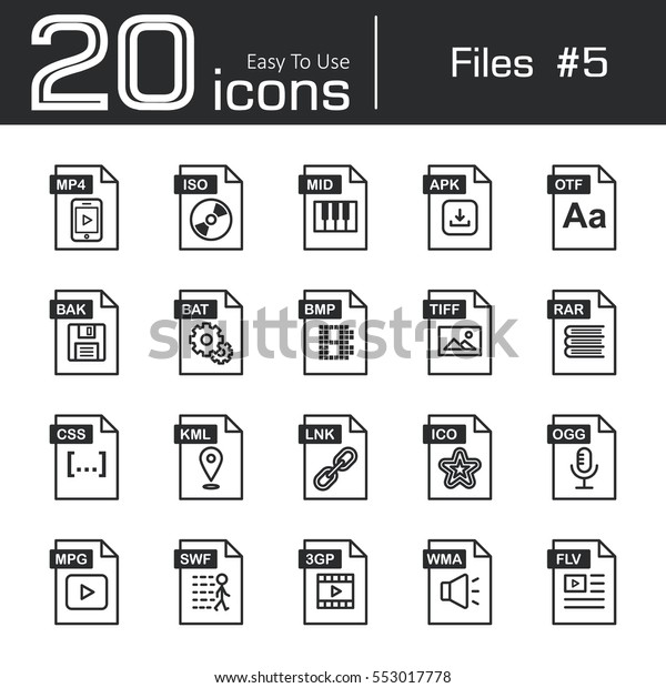 Files Icon Set 5 Mp4 Iso Stock Vector Royalty Free 553017778