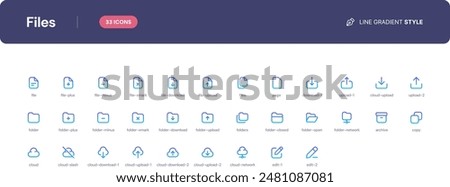 Files icon set. Essential UI Icons Set in Line Gradient Style. The set consists of essential and commonly-used icons that every UI designer needs.