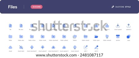 Files icon set. Essential UI Icons Set in Duotone Style. The set consists of essential and commonly-used icons that every UI designer needs.