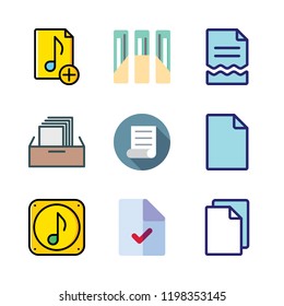 files icon set. vector set about filing cabinet, file and music file icons set.