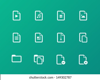 Files icons on green background. Vector illustration.