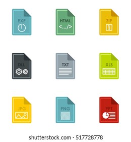 Files icons set. Flat illustration of 9 files vector icons for web