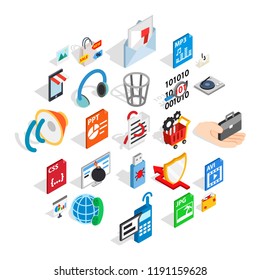 Files icons set. Isometric set of 25 files vector icons for web isolated on white background